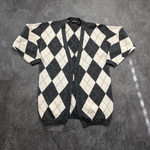 Vintage Leigh Morgan 100% merino wool open front Argyle longline cardigan Medium